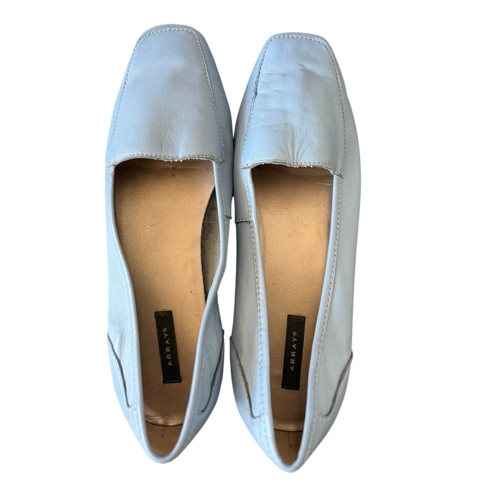 Array Vintage 90s Light Blue Leather Minimalist Square Toe Loafers